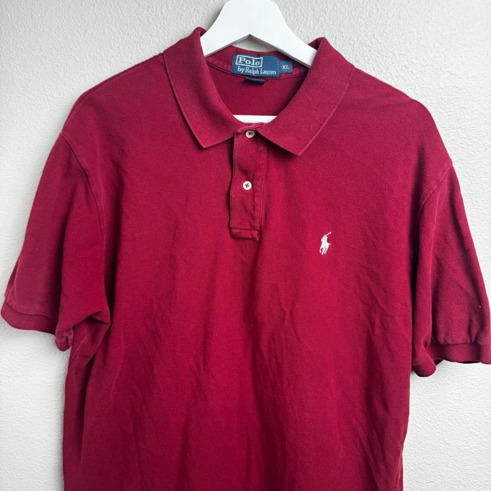 Polo Ralph Lauren Pique Polo Shirt Mens XL Classic Fit Burgundy Red Pony Logo